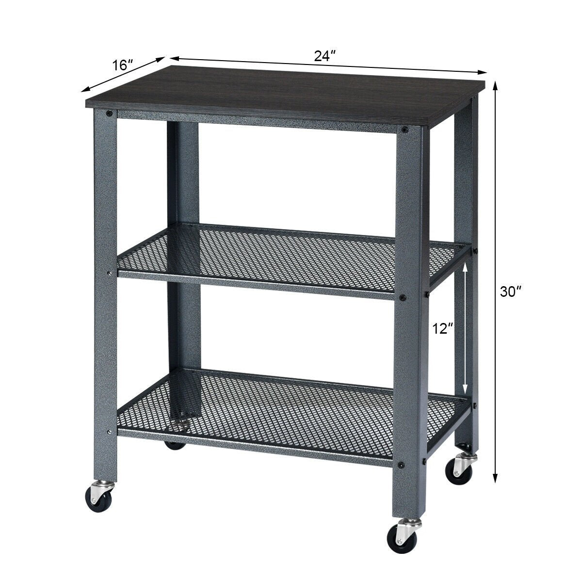 3-Tier Kitchen Utility  Industrial Cart with Storage, Black - Gallery Canada