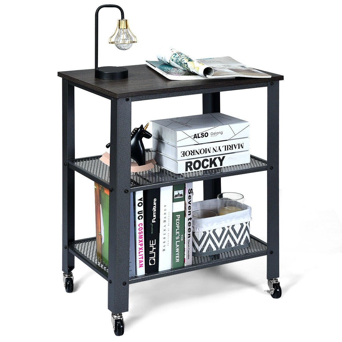 3-Tier Kitchen Utility  Industrial Cart with Storage, Black - Gallery Canada