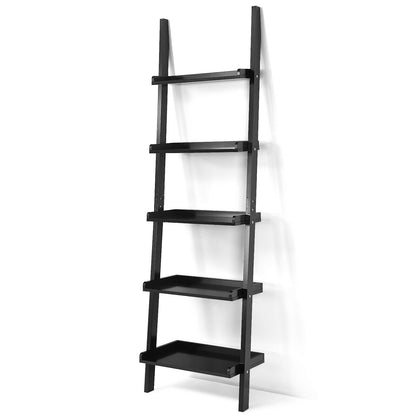 5-Tier Wall Leaning Ladder Shelf, Black Bookcases at Gallery Canada