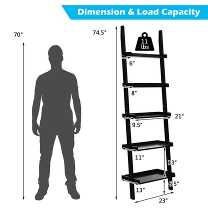 5-Tier Wall Leaning Ladder Shelf, Black Bookcases at Gallery Canada