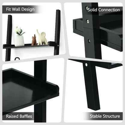 5-Tier Wall Leaning Ladder Shelf, Black Bookcases at Gallery Canada