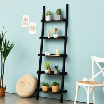 5-Tier Wall Leaning Ladder Shelf, Black Bookcases at Gallery Canada