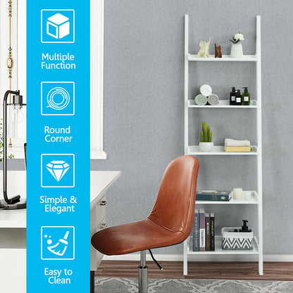 5-Tier Wall-leaning Ladder Shelf Display Rack for Plants and Books, White Bookcases at Gallery Canada