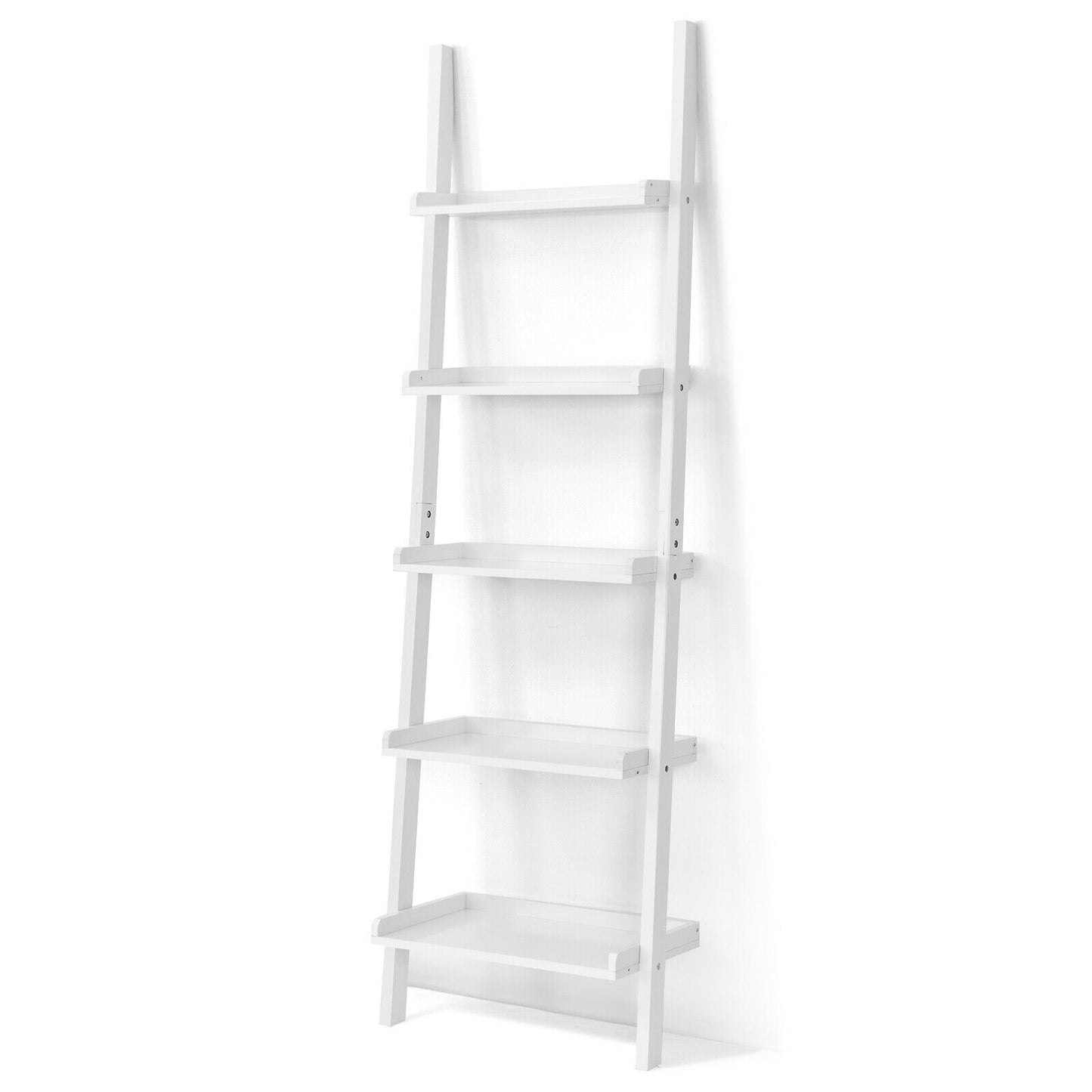 5-Tier Wall Leaning Ladder Shelf Display Rack, White Bookcases White at Gallery Canada