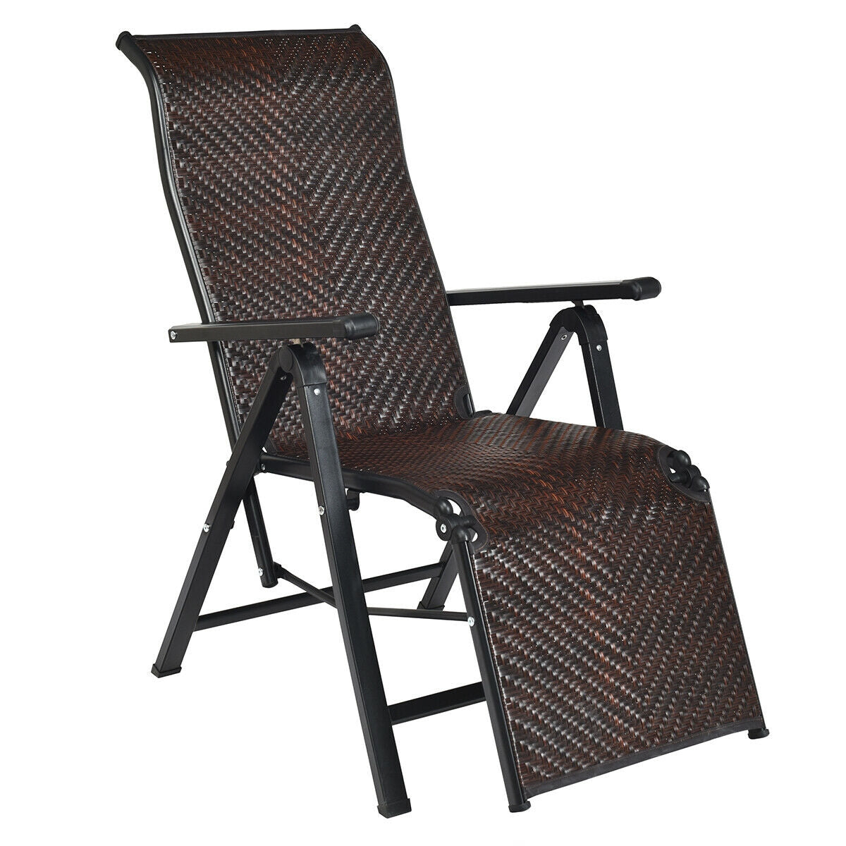Patio Back Adjustable Rattan Folding Lounge Recliner Outdoor Chaise Lounges Brown at Gallery Canada