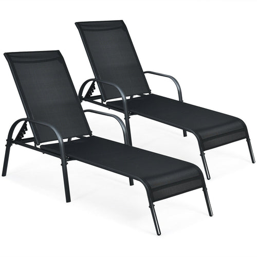 Outdoor Patio Lounge Chair, Adjustable Reclining Armrest, Black