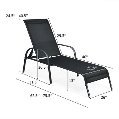 2 Pieces Outdoor Patio Lounge Chair Chaise Fabric with Adjustable Reclining Armrest, Black Outdoor Chaise Lounges at Gallery Canada