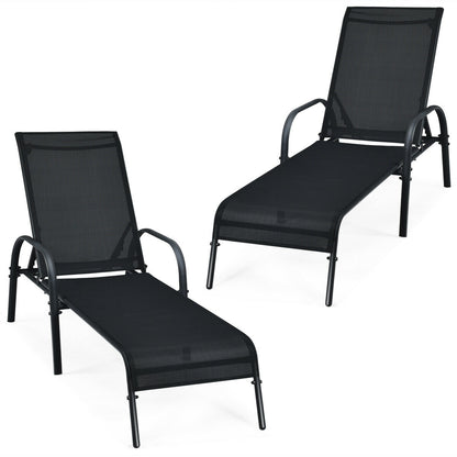 2 Pieces Outdoor Patio Lounge Chair Chaise Fabric with Adjustable Reclining Armrest, Black Outdoor Chaise Lounges at Gallery Canada