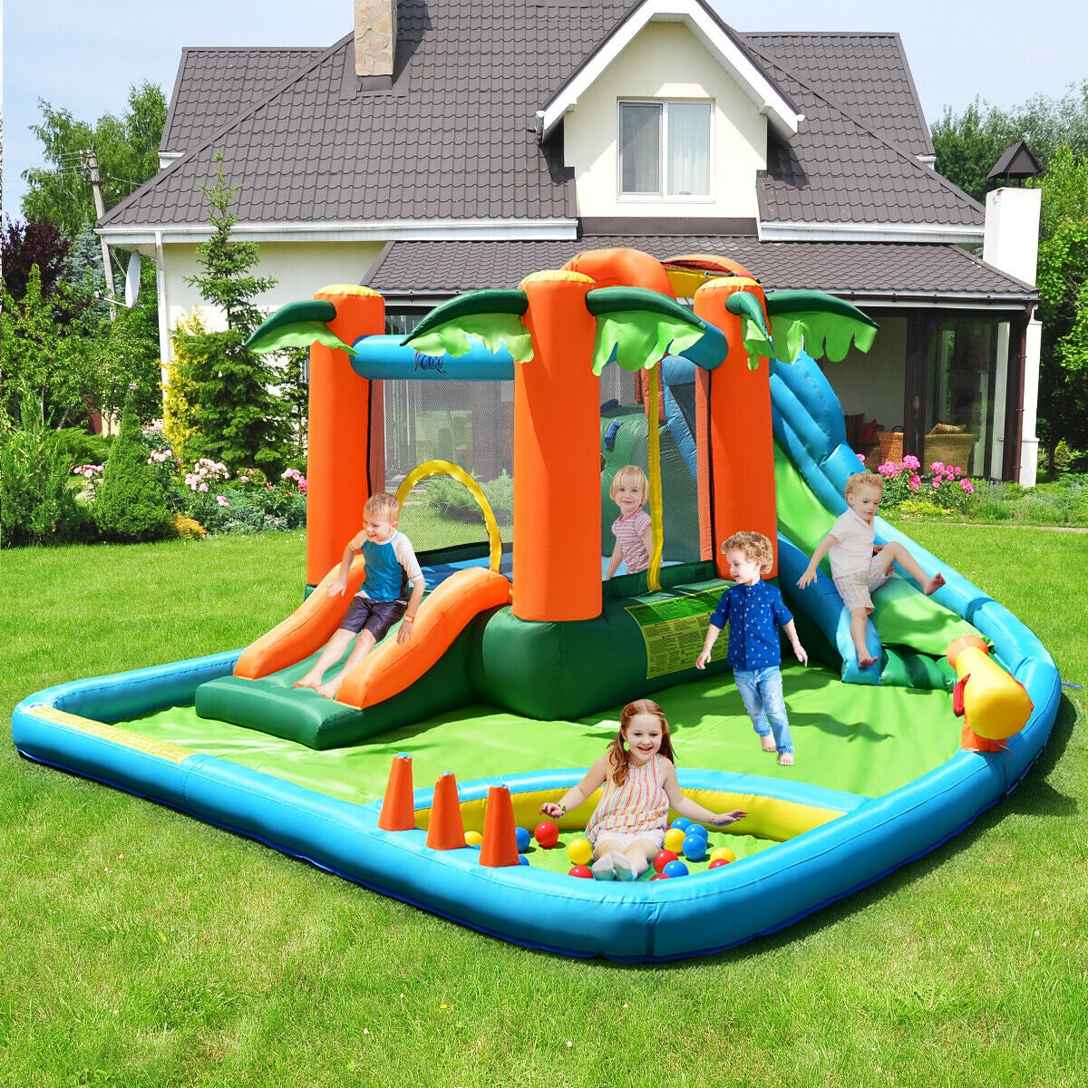 7-in-1 Inflatable Slide Bouncer with Two Slides Bounce House at Gallery Canada