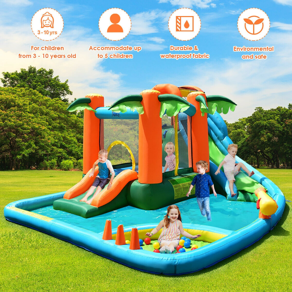 7-in-1 Inflatable Slide Bouncer with Two Slides Bounce House at Gallery Canada