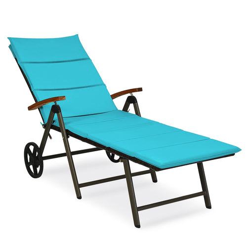 Outdoor Chaise Lounge Chair Rattan Lounger Recliner Chair, Turquoise