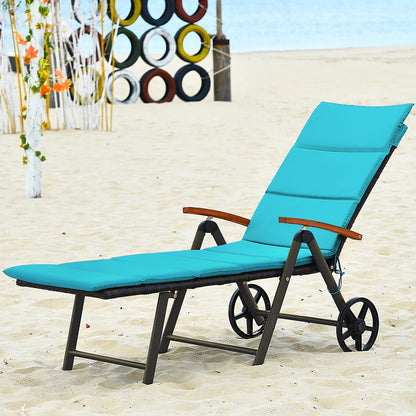 Outdoor Chaise Lounge Chair Rattan Lounger Recliner Chair, Turquoise Outdoor Chaise Lounges at Gallery Canada