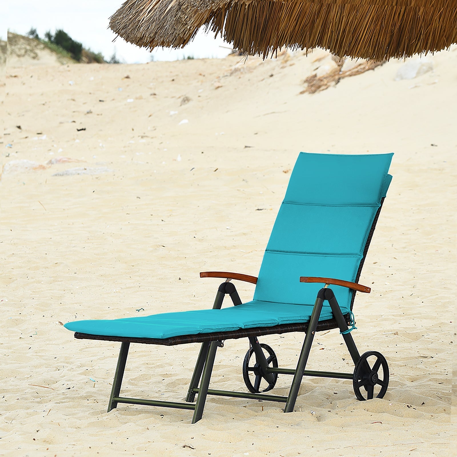 Outdoor Chaise Lounge Chair Rattan Lounger Recliner Chair, Turquoise Outdoor Chaise Lounges at Gallery Canada