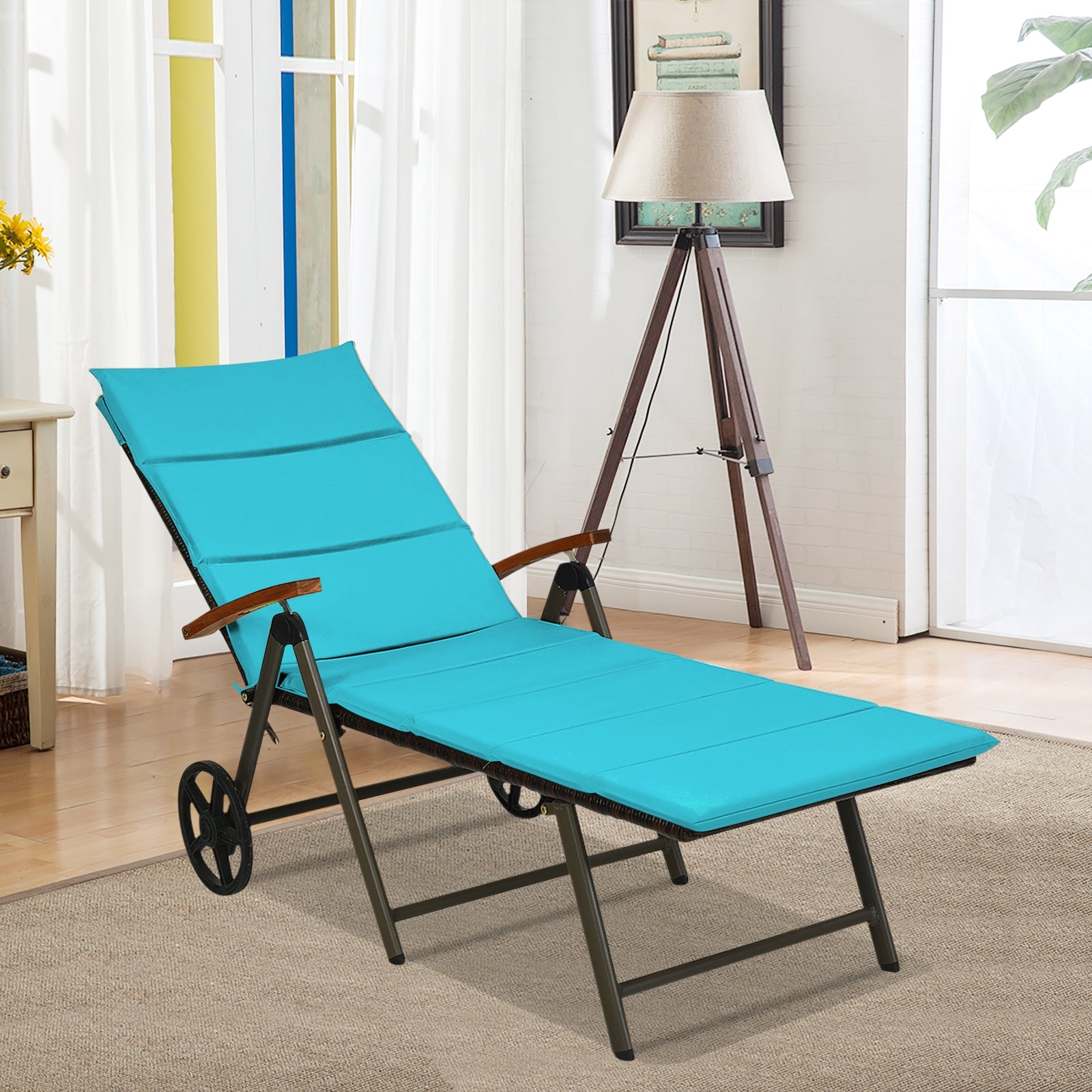 Outdoor Chaise Lounge Chair Rattan Lounger Recliner Chair, Turquoise Outdoor Chaise Lounges at Gallery Canada