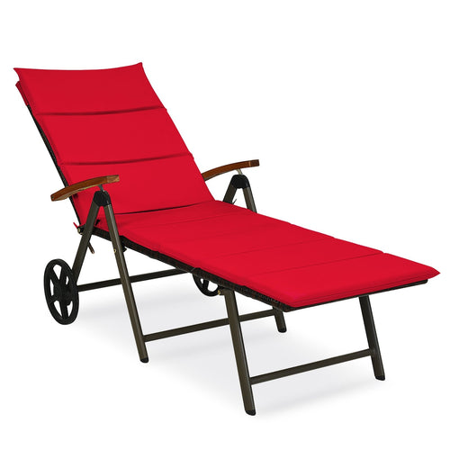 Outdoor Chaise Lounge Chair Rattan Lounger Recliner Chair, Red