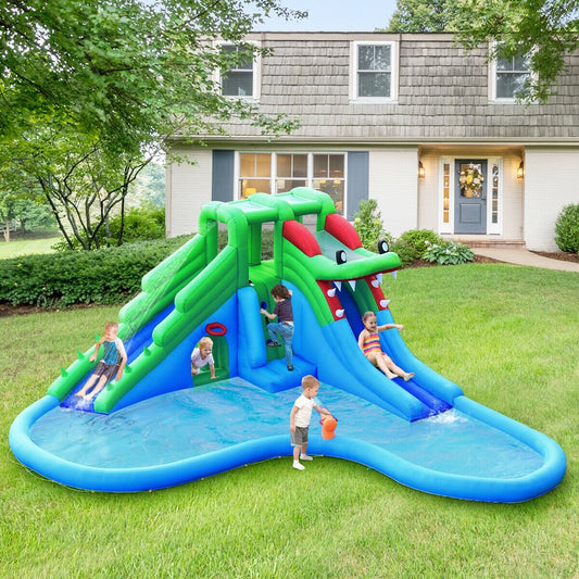 Inflatable Water Park Crocodile Bouncer Dual Slide Climbing Wall Without Blower - Gallery Canada