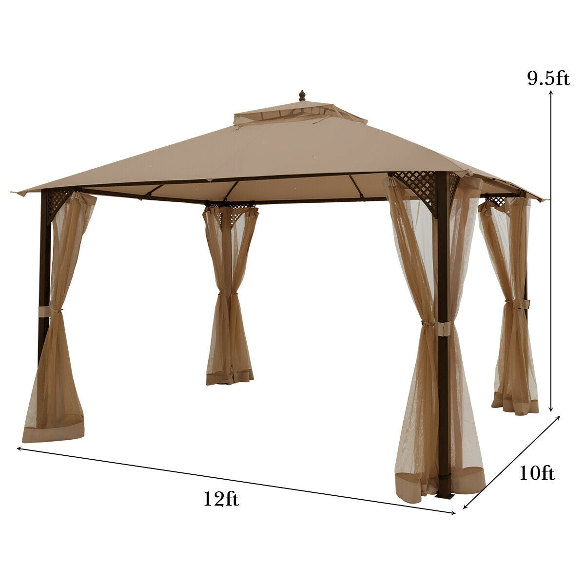 12 x 10 Feet Outdoor Double Top Patio Gazebo with Netting, Brown Gazebos at Gallery Canada