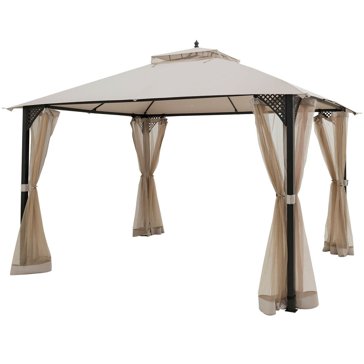 12’ x 10’Outdoor Double Top Patio Gazebo, Beige Gazebos at Gallery Canada
