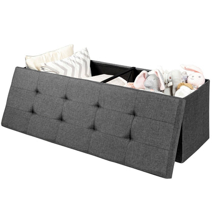 Large Fabric Folding Storage Chest with Smart lift Divider Bed End Ottoman Bench, Dark Gray - Gallery Canada