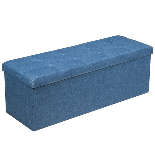 Large Fabric Folding Storage Chest with Smart lift Divider Bed End Ottoman Bench, Navy