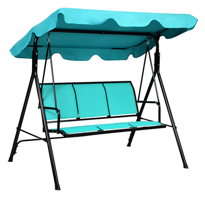3 Person Patio Swing, Polyester Adjustable Canopy, Steel Frame, Blue