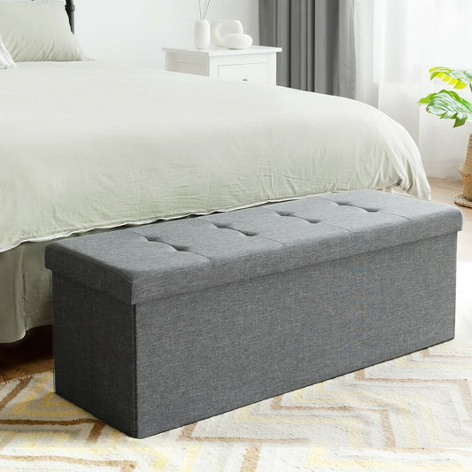 Large Fabric Folding Storage Chest with Smart lift Divider Bed End Ottoman Bench, Light Gray - Gallery Canada