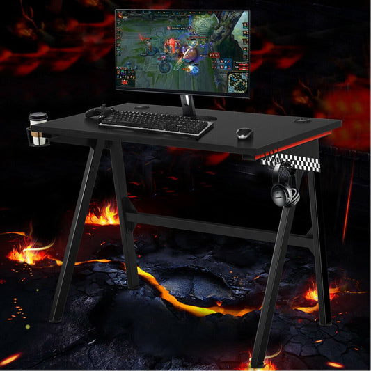 Ergonomic PC Computer Gaming Desk with Cup Holder/Headphone Hook, Black - Gallery Canada