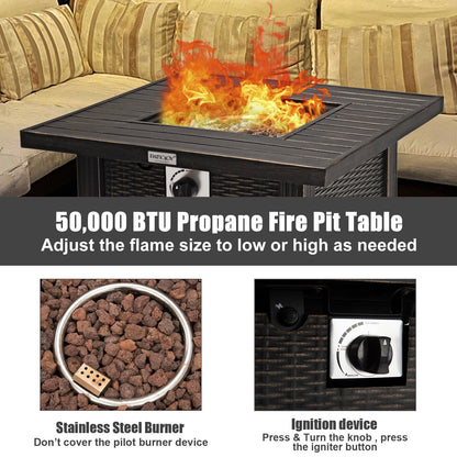 30 Inch 50000 BTU Square Propane Gas Fire Pit Table with Table Cover, Brown - Gallery Canada
