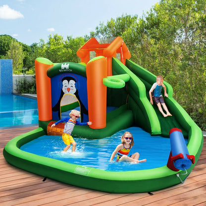 Inflatable Slide Bouncer and Water Park Bounce House Without Blower, Green - Gallery Canada