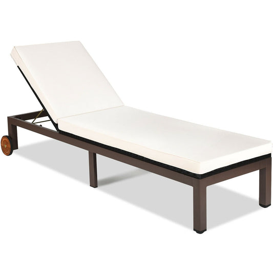 Patio Chaise Lounge, Outdoor Rattan Recliner Chair, Beige Outdoor Chaise Lounges Beige at Gallery Canada