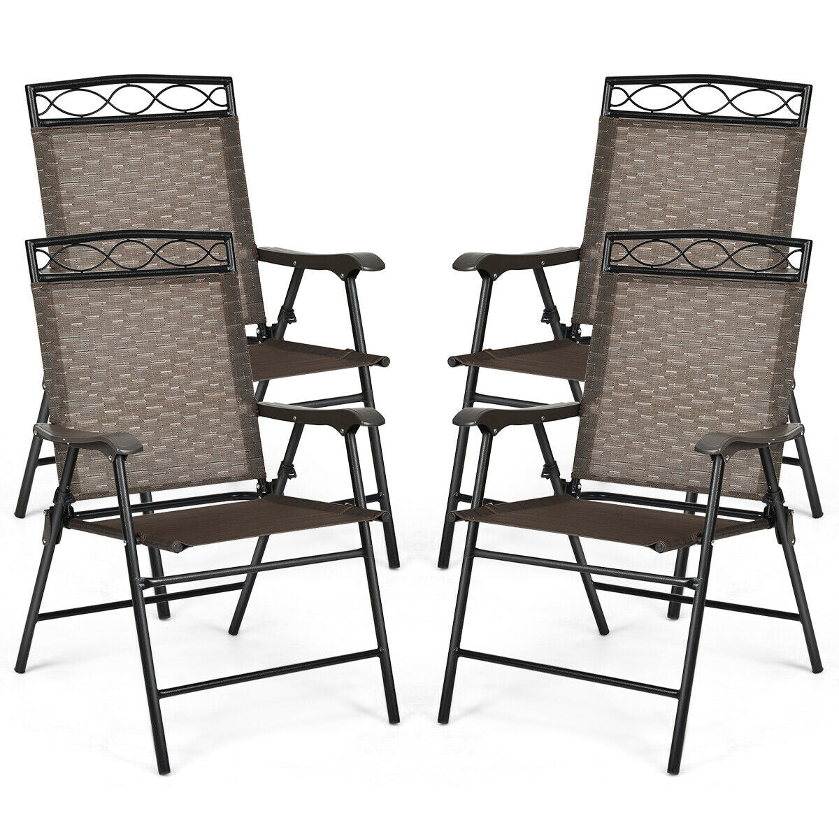 Set Of 4 Patio Folding Chairs, Brown Patio Dining Chairs Brown at Gallery Canada