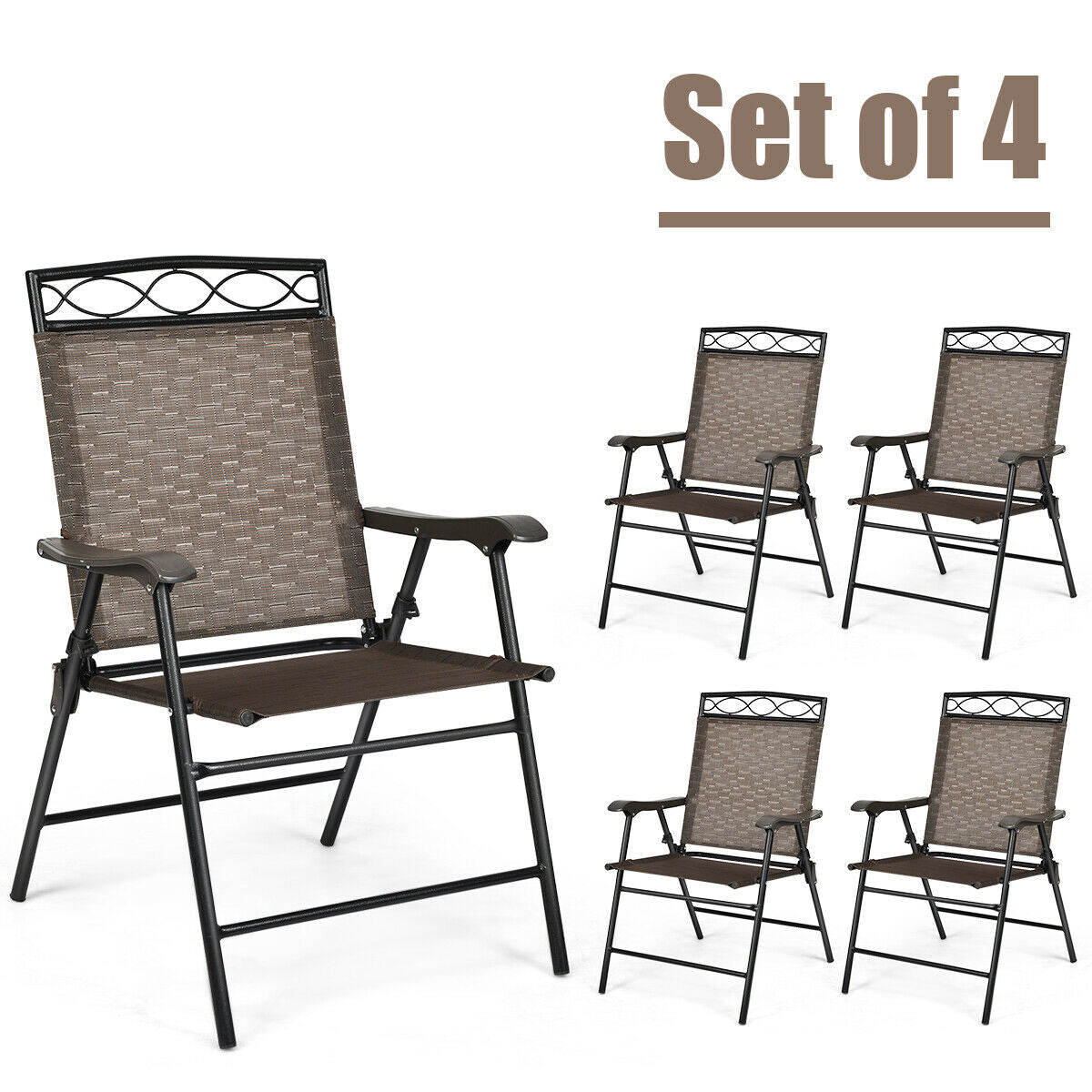 Set Of 4 Patio Folding Chairs, Brown Patio Dining Chairs at Gallery Canada