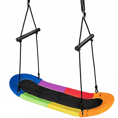 Kids Oval Tree Swing, Adjustable Platform Set With Handle, Multicolor