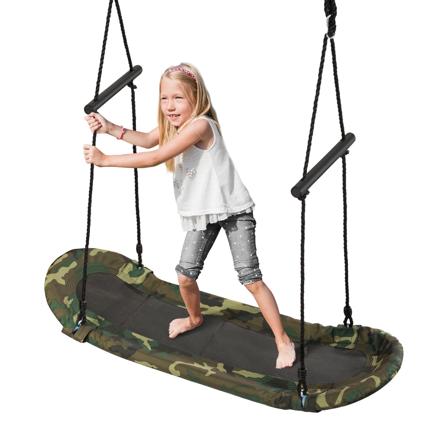 Kids Saucer Tree Swing, Oval Platform with Handle, Camouflage Swing & Playsets at Gallery Canada