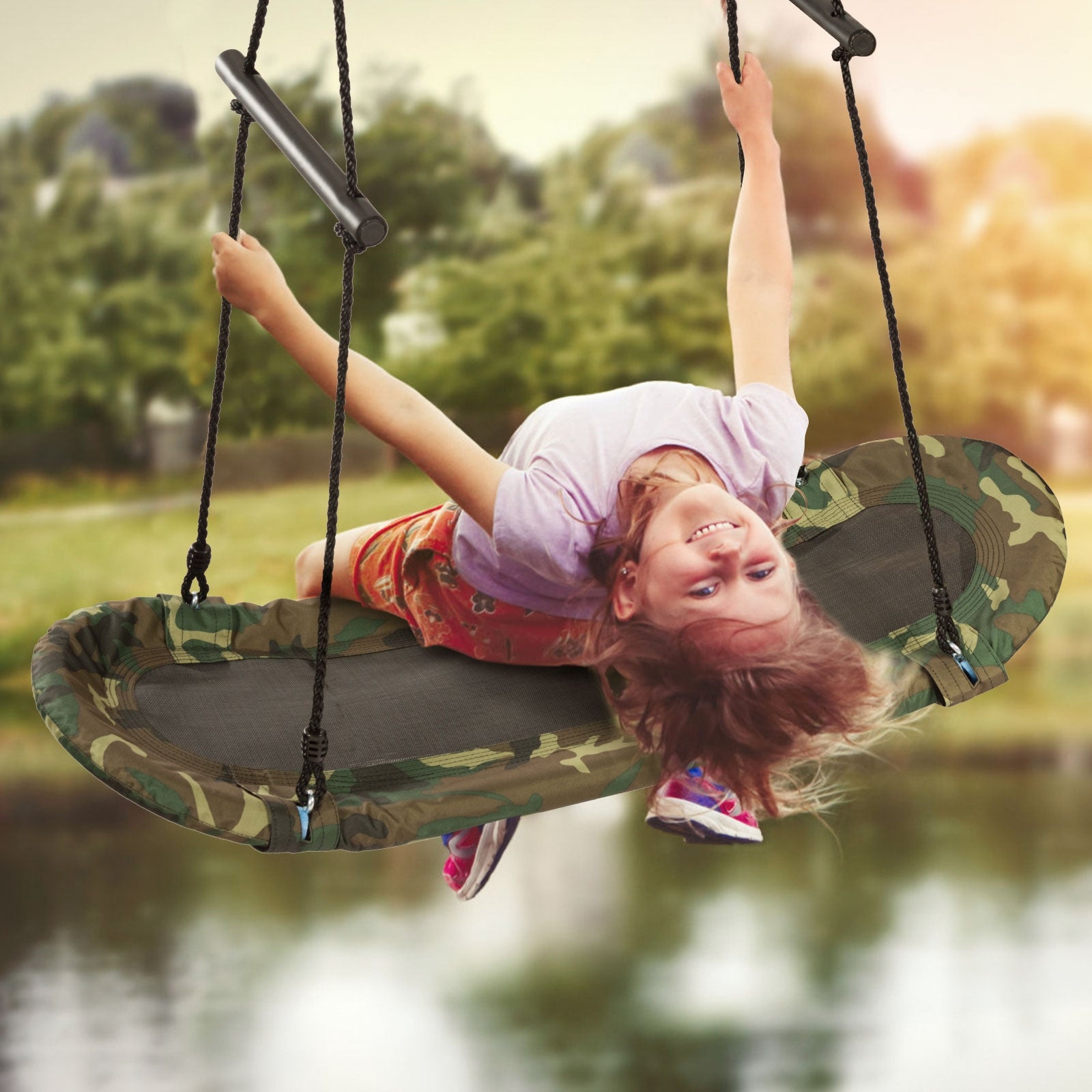Kids Saucer Tree Swing, Oval Platform with Handle, Camouflage Swing & Playsets at Gallery Canada