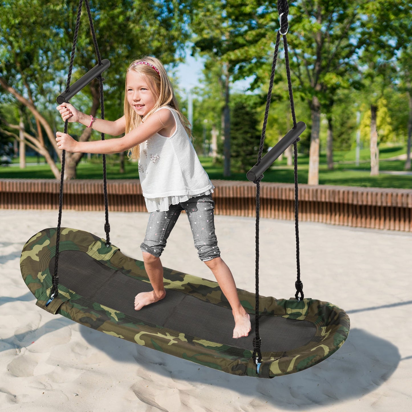 Kids Saucer Tree Swing, Oval Platform with Handle, Camouflage Swing & Playsets at Gallery Canada