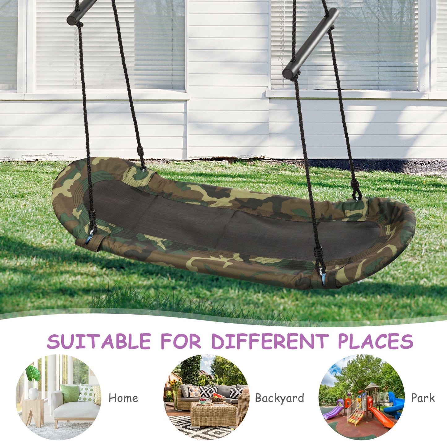 Kids Saucer Tree Swing, Oval Platform with Handle, Camouflage Swing & Playsets at Gallery Canada