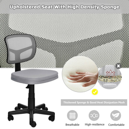 Armless Computer Chair with Height Adjustment and Breathable Mesh for Home Office, Gray - Gallery Canada
