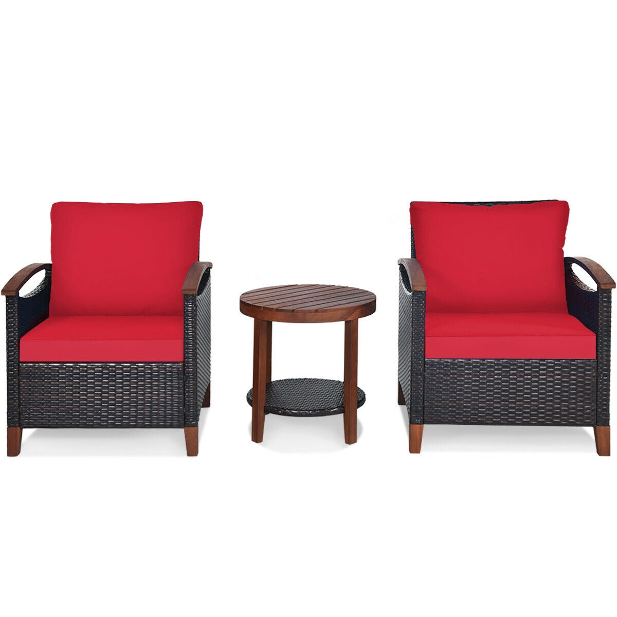 3 Pcs Solid Wood Frame Patio Rattan Furniture Set, Red Patio Conversation Sets at Gallery Canada