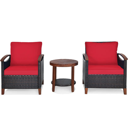 3 Pcs Solid Wood Frame Patio Rattan Furniture Set, Red Patio Conversation Sets at Gallery Canada