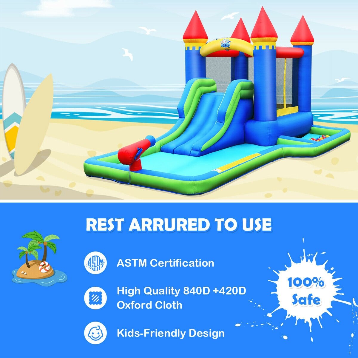 Inflatable Bounce House Castle Water Slide with Climbing Wall and 580W Blower - Gallery Canada