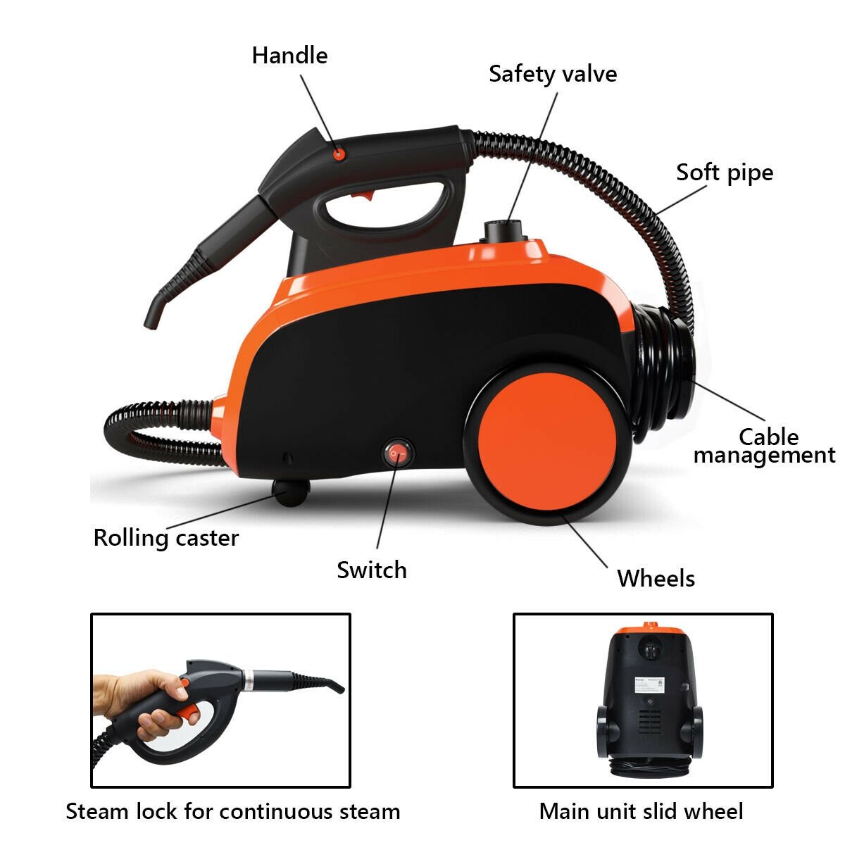 Heavy Duty Household Multipurpose Steam Cleaner with 18 Accessories, Orange at Gallery Canada