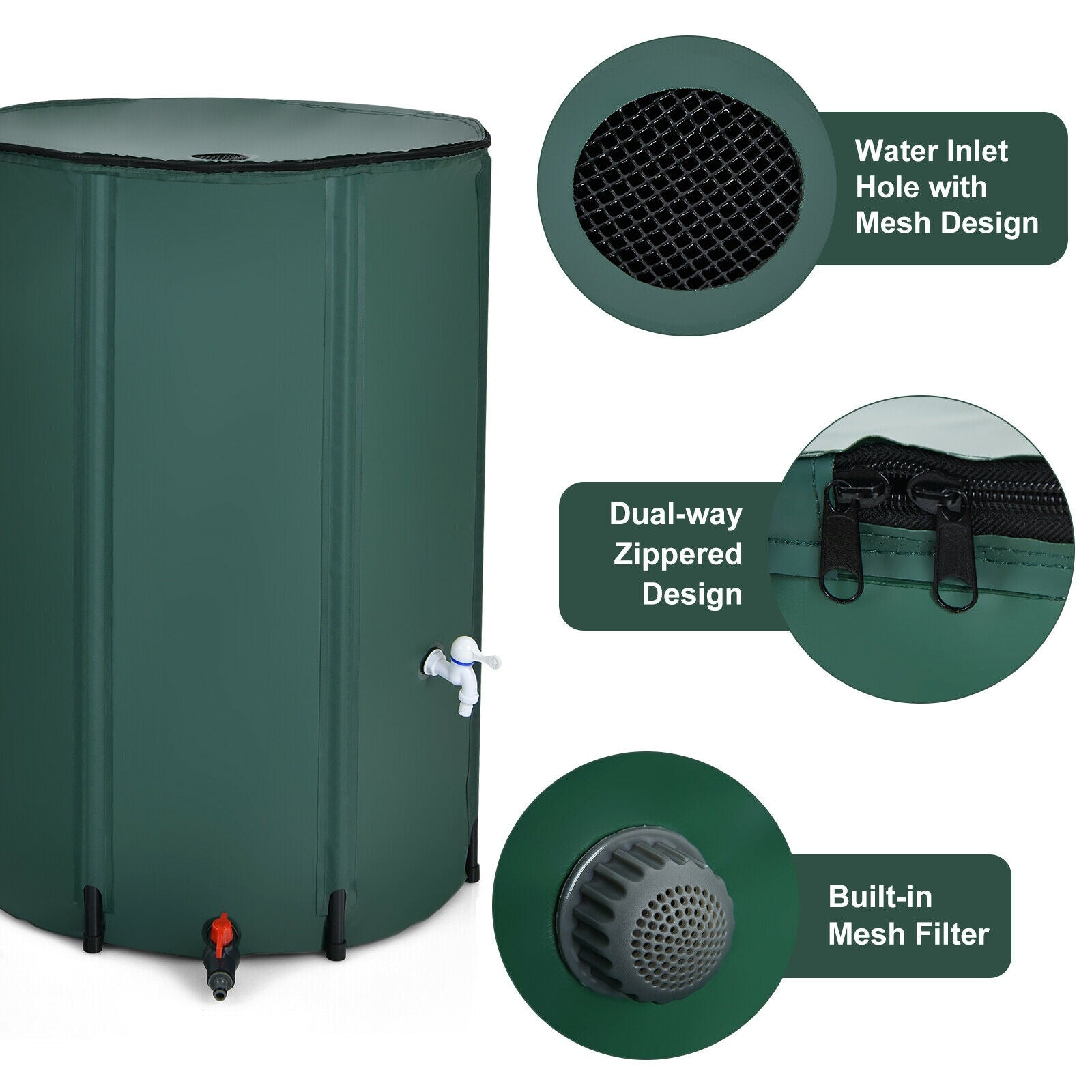 100 Gallon Portable Rain Barrel Water Collector Tank with Spigot Filter, Green Watering & Irrigation at Gallery Canada