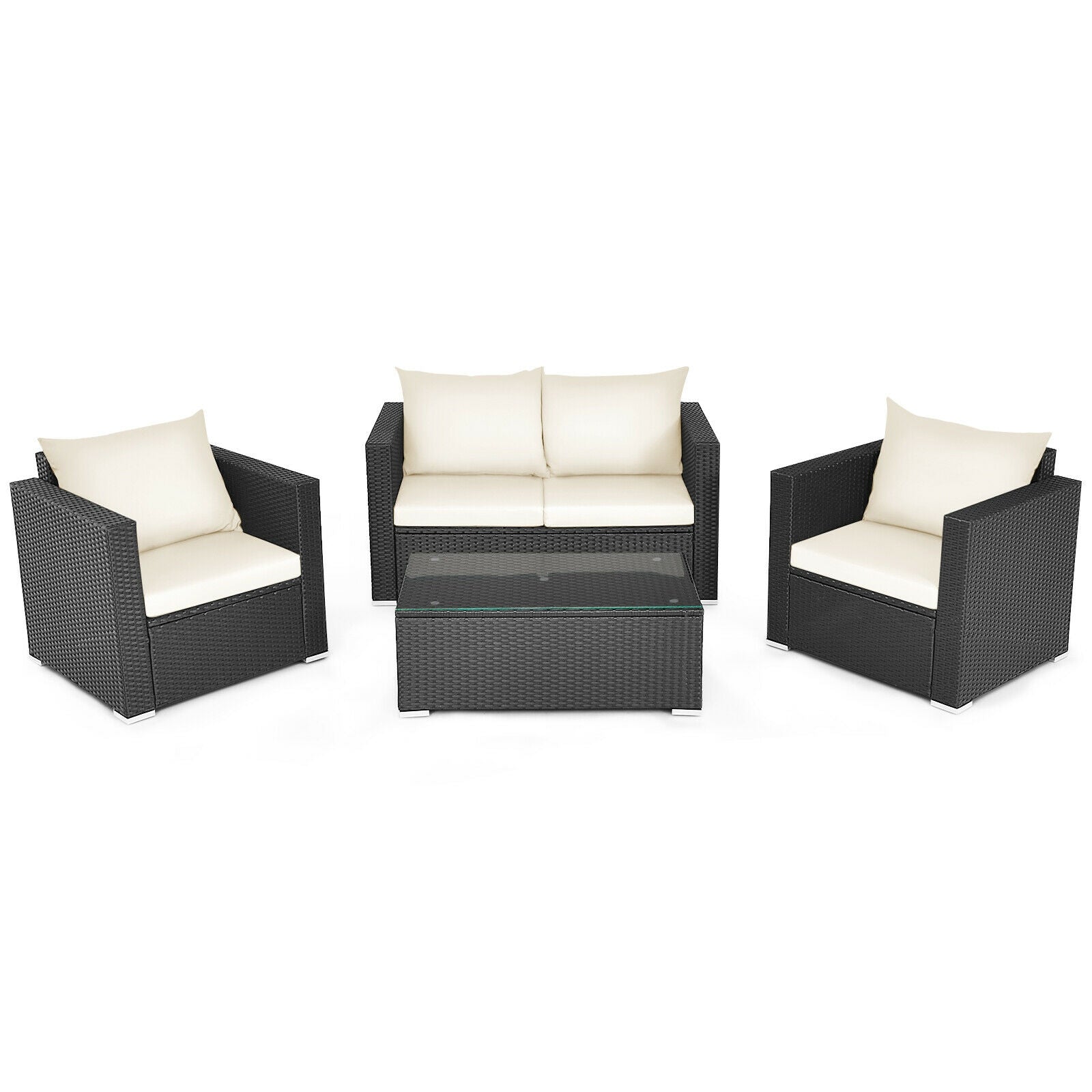 4 Piece Patio Rattan Cushioned Furniture Set, White Patio Conversation Sets at Gallery Canada