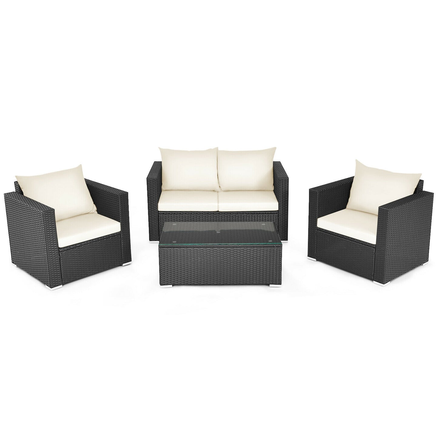 4 Piece Patio Rattan Cushioned Furniture Set, White Patio Conversation Sets at Gallery Canada