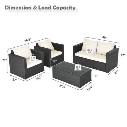 4 Pieces Patio Rattan Cushioned Furniture Set, White Patio Conversation Sets at Gallery Canada