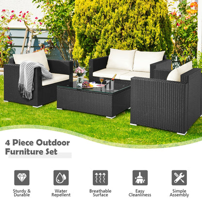 4 Pieces Patio Rattan Cushioned Furniture Set, White Patio Conversation Sets at Gallery Canada
