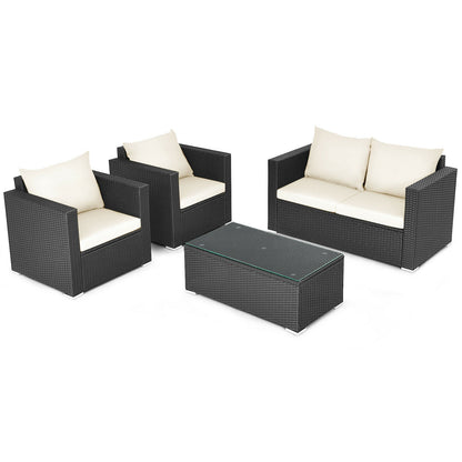 4 Pieces Patio Rattan Cushioned Furniture Set, White Patio Conversation Sets at Gallery Canada