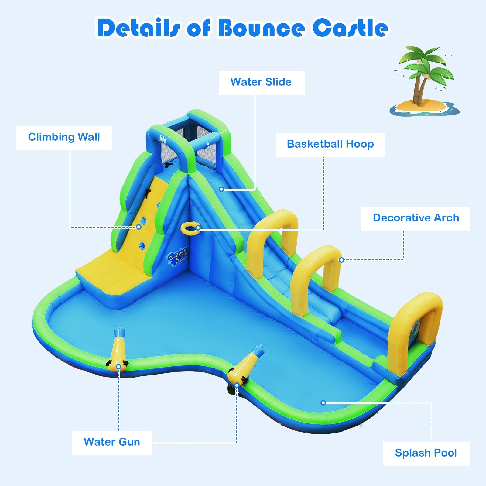 Inflatable Water Slide Kids Bounce House with Water Cannons and Hose Without Blower Bounce House at Gallery Canada