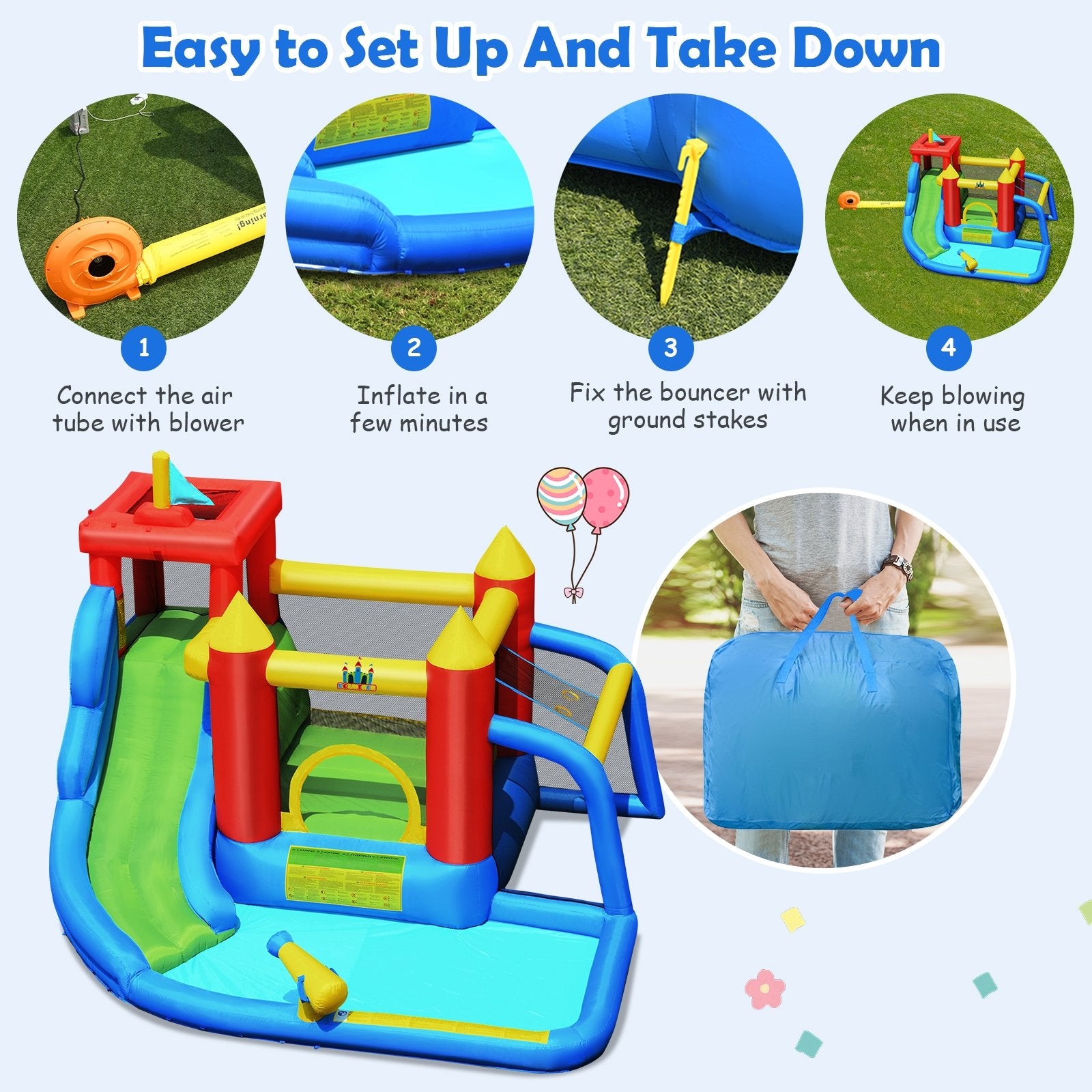 Inflatable Bounce House Splash Pool with Water Climb Slide Blower Included - Gallery Canada